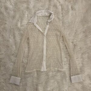 Forever 21 Sheer Dot-Textured Button Down Blouse in White